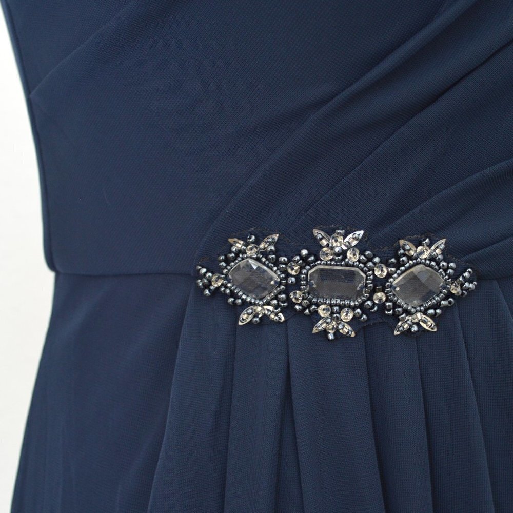 David's Bridal MARINE Asymmetrical Neck Mesh Dress - Picture 8 of 9